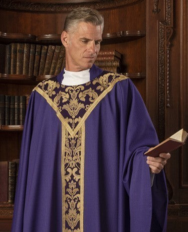 St Laurence Royal Purple Chasuble: purple liturgical vestment for