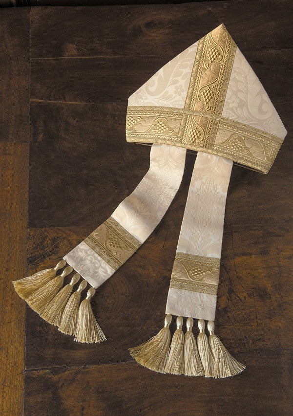 Pietrobon Burno White Mitre with Red Tassels from Italy